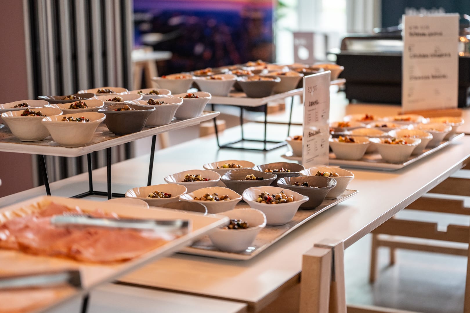 Food laid out on the lunch buffet